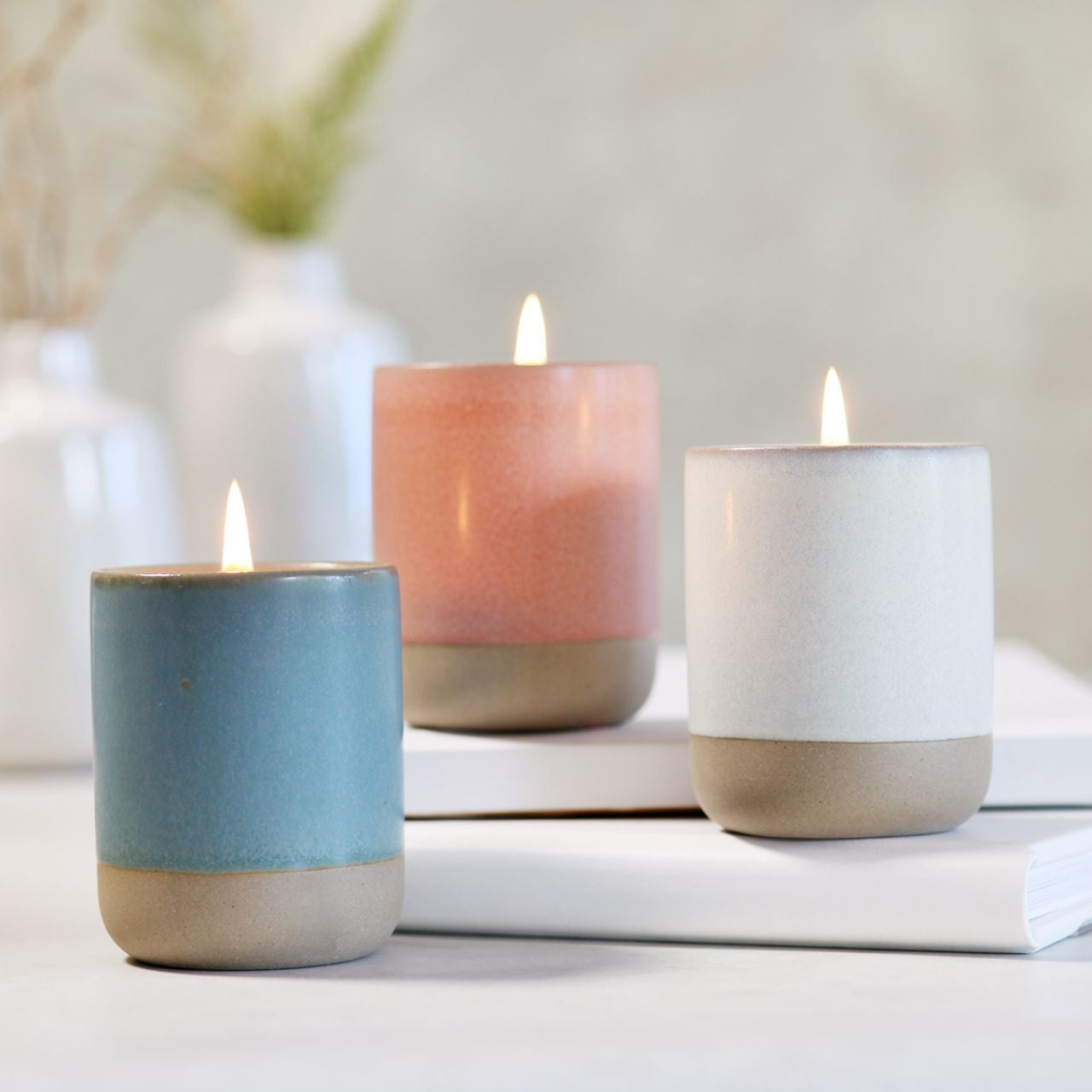 Tranquility Stoneware Collection. Beeswax Candles